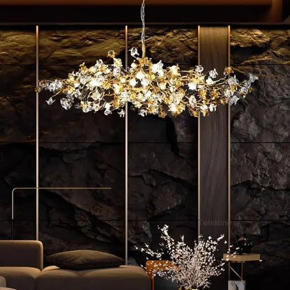 Crystal bloom chandelier throwing light both upward and downward