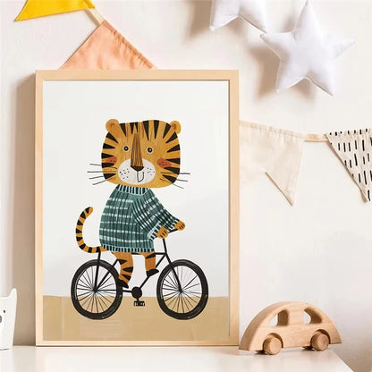 Cute Skateboard Animals Kids Canvas Wall Art Print