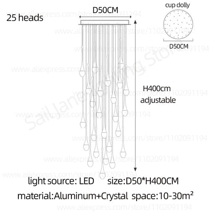 Crystal raindrop chandelier on a self contained cord pendant