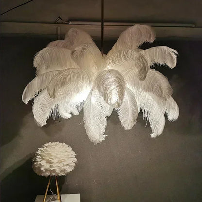 Black feather shade chandelier on a plated iron ring, 90 to 260V