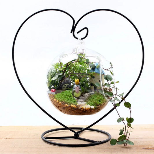 Black heart-shaped iron hanging terrarium vase indoor plant