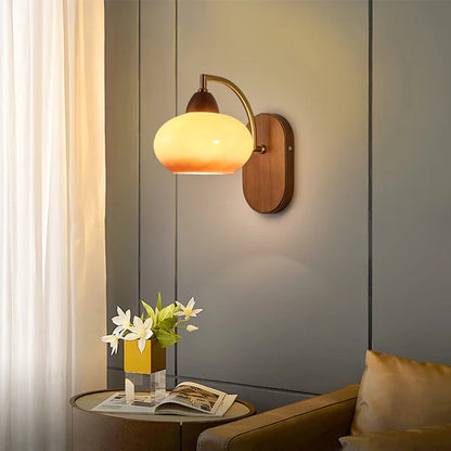 glass wall sconce, side profile showing mounting depth