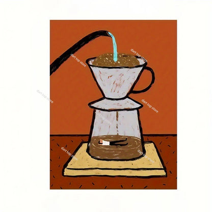 Coffee Lover Cartoon Animal Canvas Wall Art