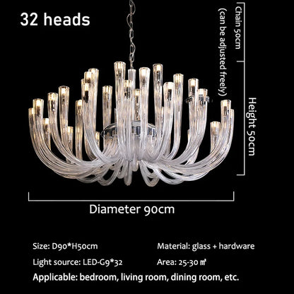 U shaped glass chandelier with cold white light and eight sources