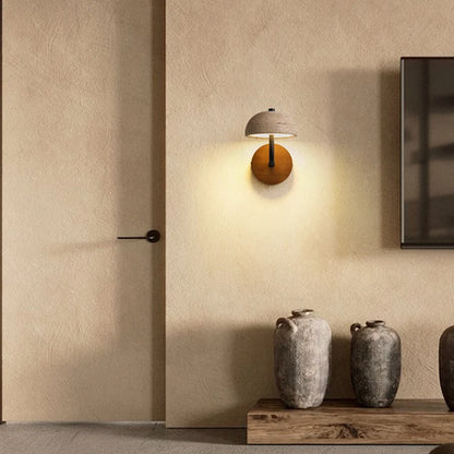 travertine stone bathroom wall sconce, side profile showing mounting depth
