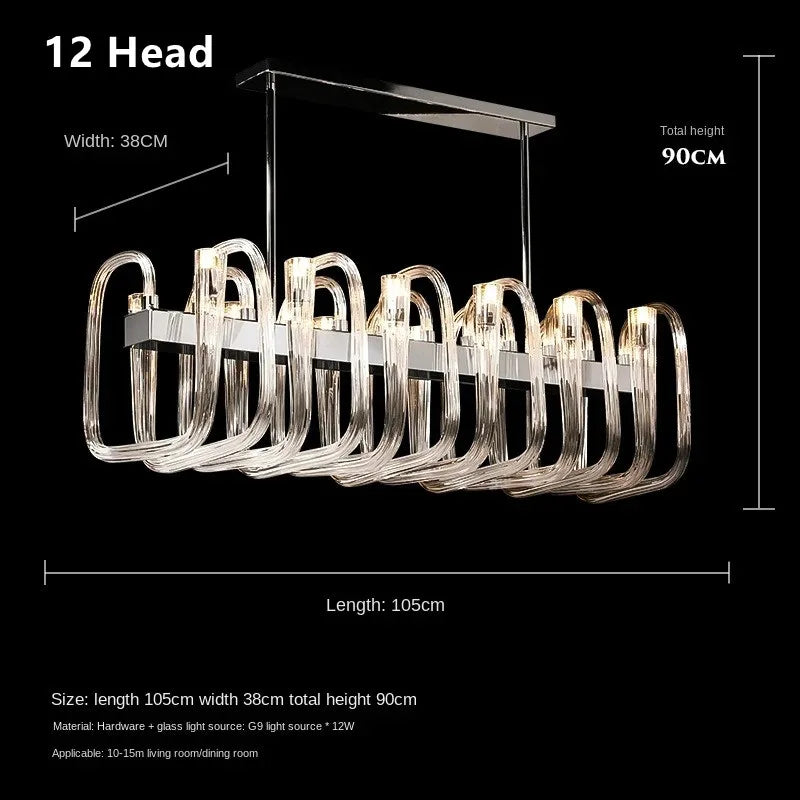 Glass head detail on a U shaped plated ceiling chandelier frame