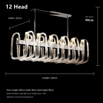 Glass head detail on a U shaped plated ceiling chandelier frame