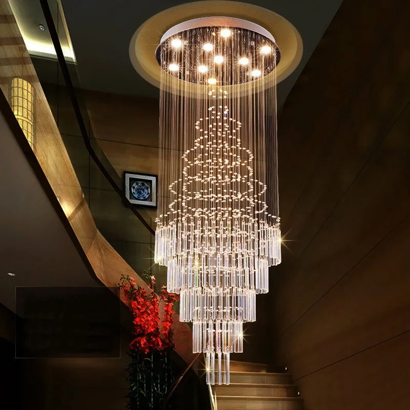 K9 crystal staircase chandelier with crystal on a nickel frame