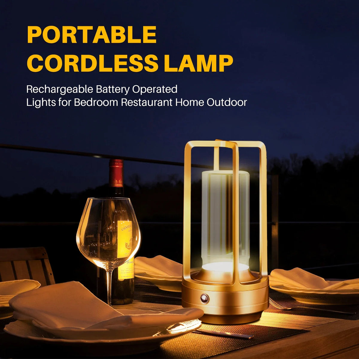 Golden LED atmosphere lamp casting warm glow in restaurant setting
