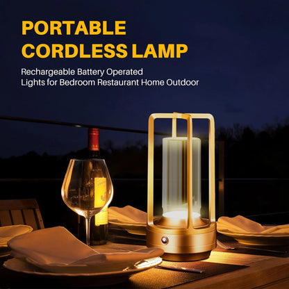 Golden LED atmosphere lamp casting warm glow in restaurant setting