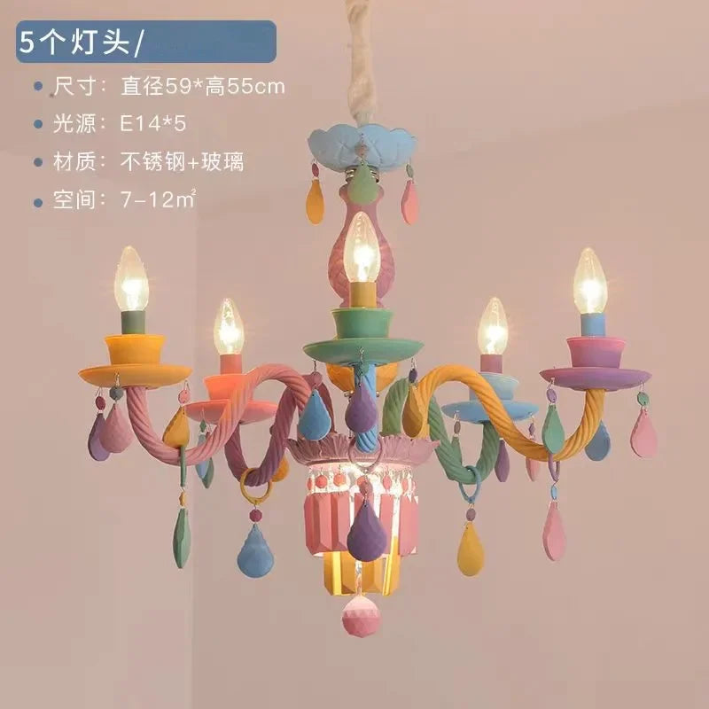 Flush ceiling macaron glass chandelier with six frosted shades