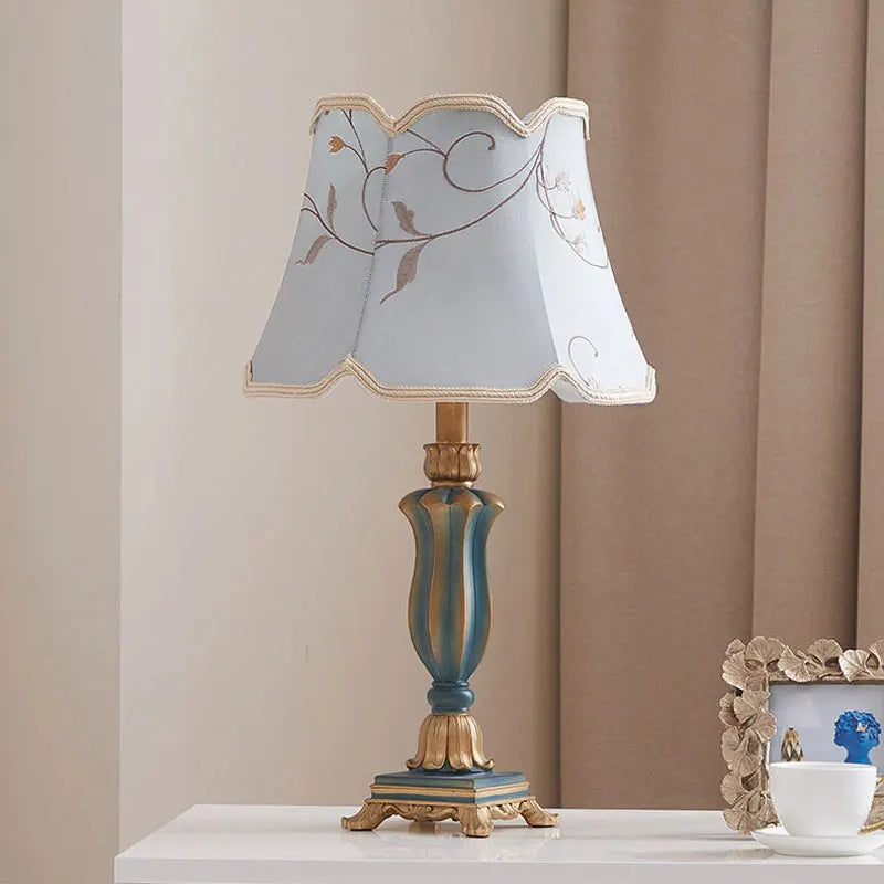 Classic retro country lamp white shade close-up fabric texture detail