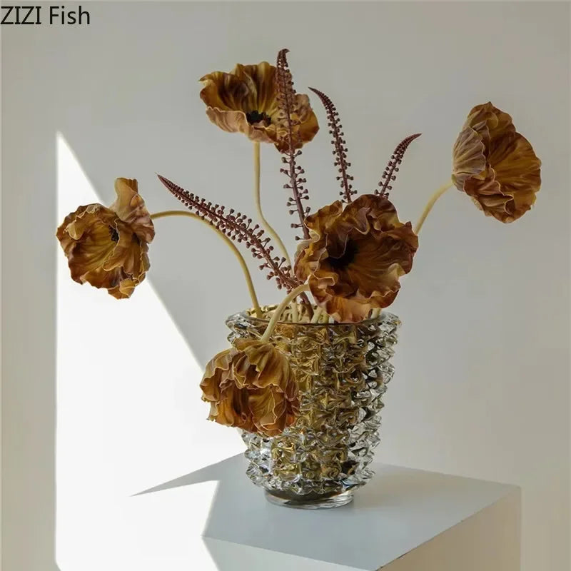 Sculptural wrinkle glass vase modern art decor statement piece