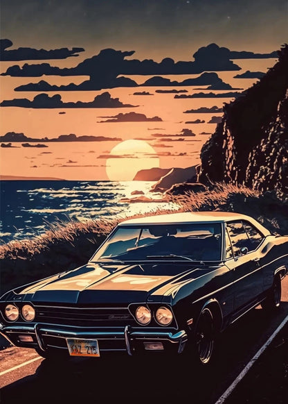 Retro GTR Japanese Landscape Car Canvas Wall Art