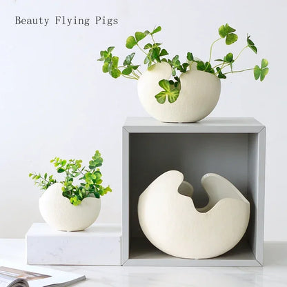 Nordic white ceramic egg shell vase flower pot home décor