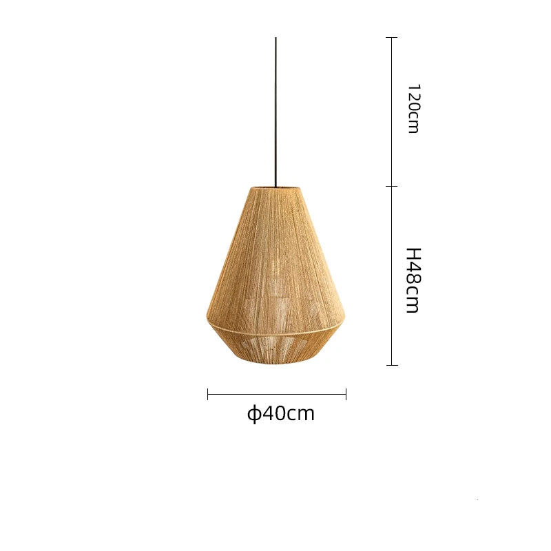 Natural wood chandelier shade with hand knitted rope detailing