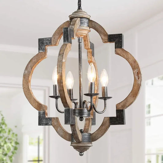 Wood Iron Pendant Chandelier