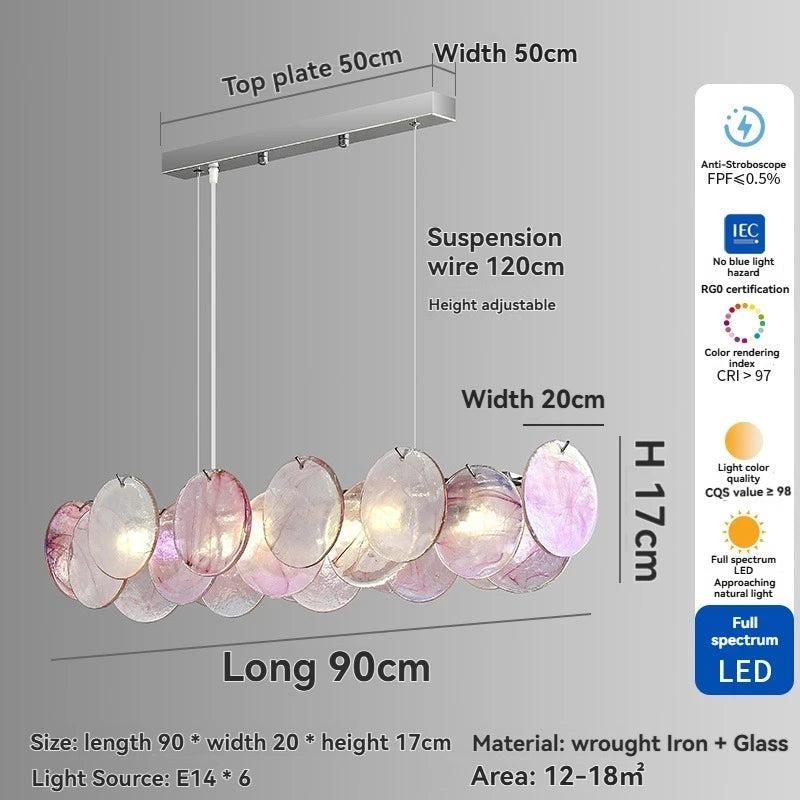 Green glass chandelier lit in white 6000K E14 LED light