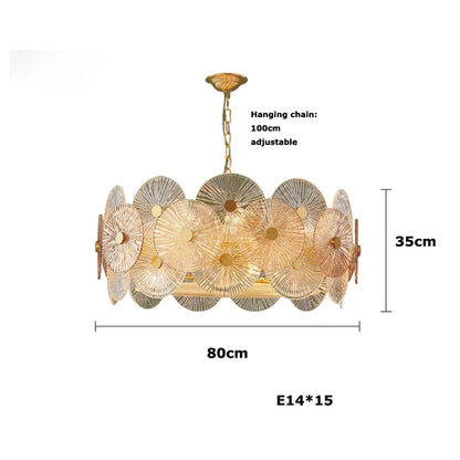 Lotus leaf chandelier shown lit in warm white E14 LED light