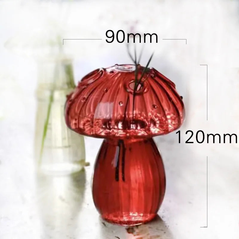Style E crystal glass mushroom flower vase on contemporary shelf