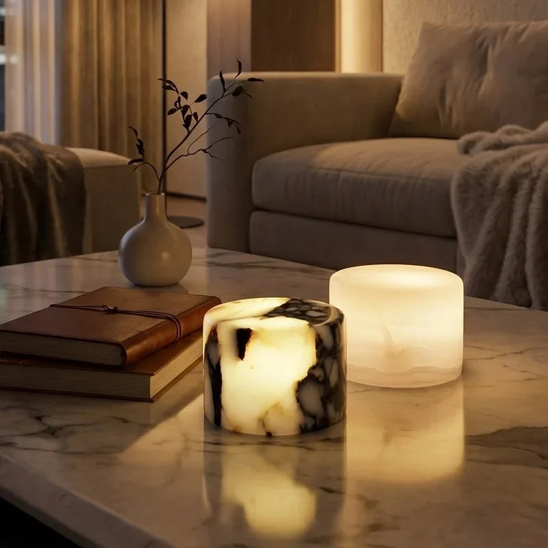 Natural marble touch rechargeable table lamp B-RGB mode front view