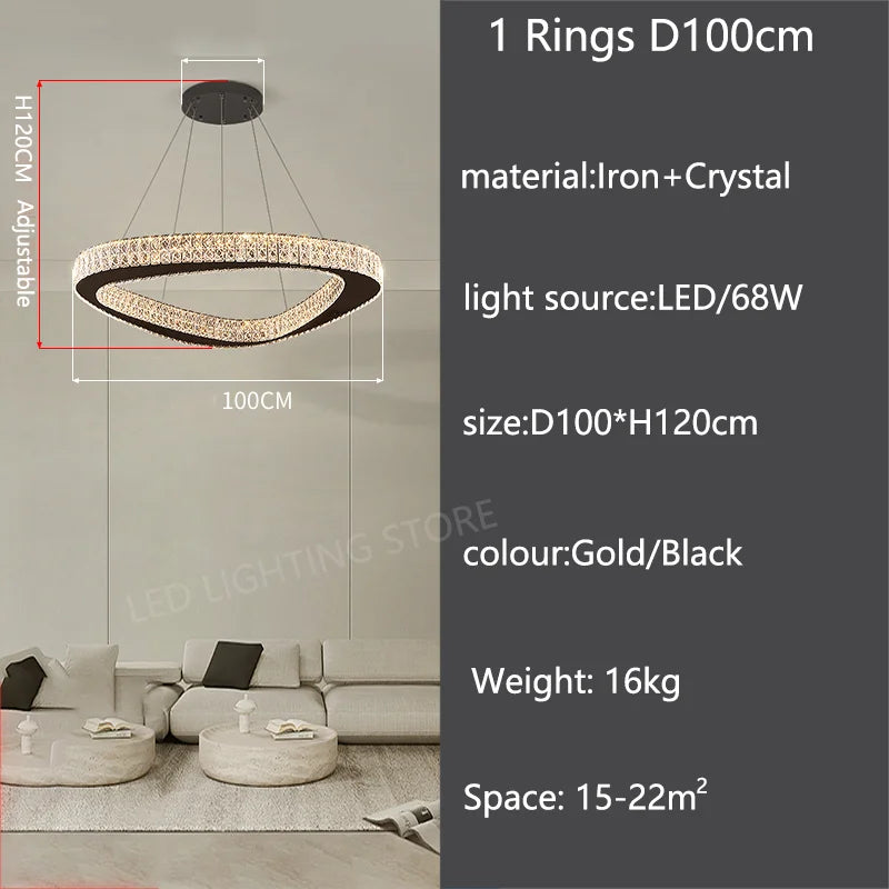 Four ring crystal chandelier, 39.4 in across, in silver steel