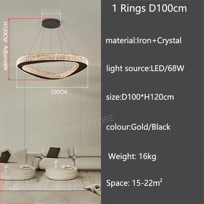 Four ring crystal chandelier, 39.4 in across, in silver steel
