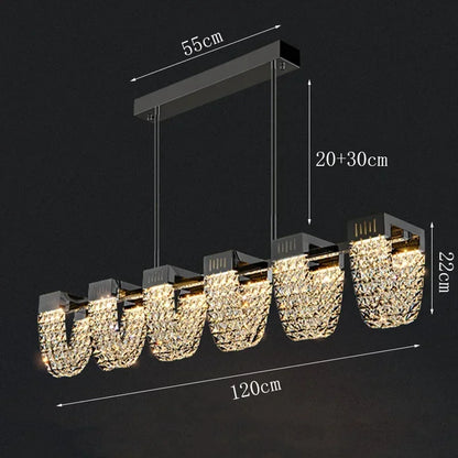 Linear crystal chandelier at 47.2 in (120 cm) in a silver finish