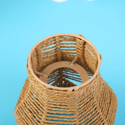 Paper rope woven chandelier shade with varied natural texture