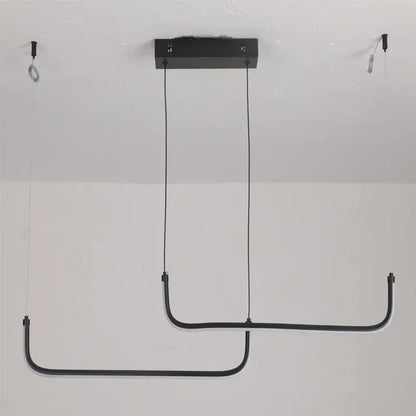 Linear chandelier in aluminium and iron with adjustable cord suspension