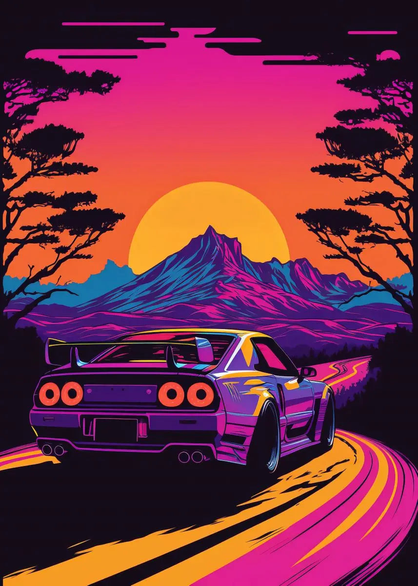 Retro GTR Japanese Landscape Car Canvas Wall Art