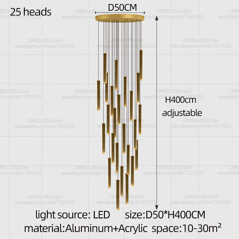 Eight rod chandelier, 15.7 in across, with a 78.7 in cord drop