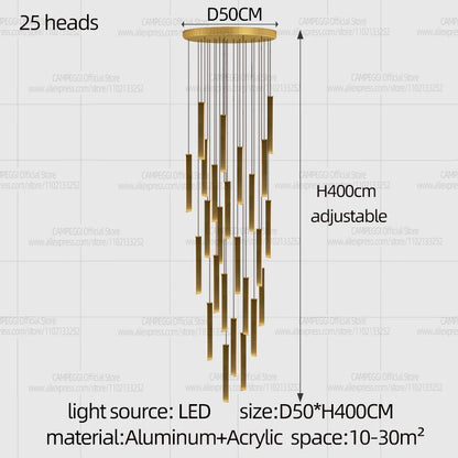 Eight rod chandelier, 15.7 in across, with a 78.7 in cord drop