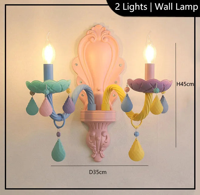 Frosted coloured glass shade detail on the macaron chandelier