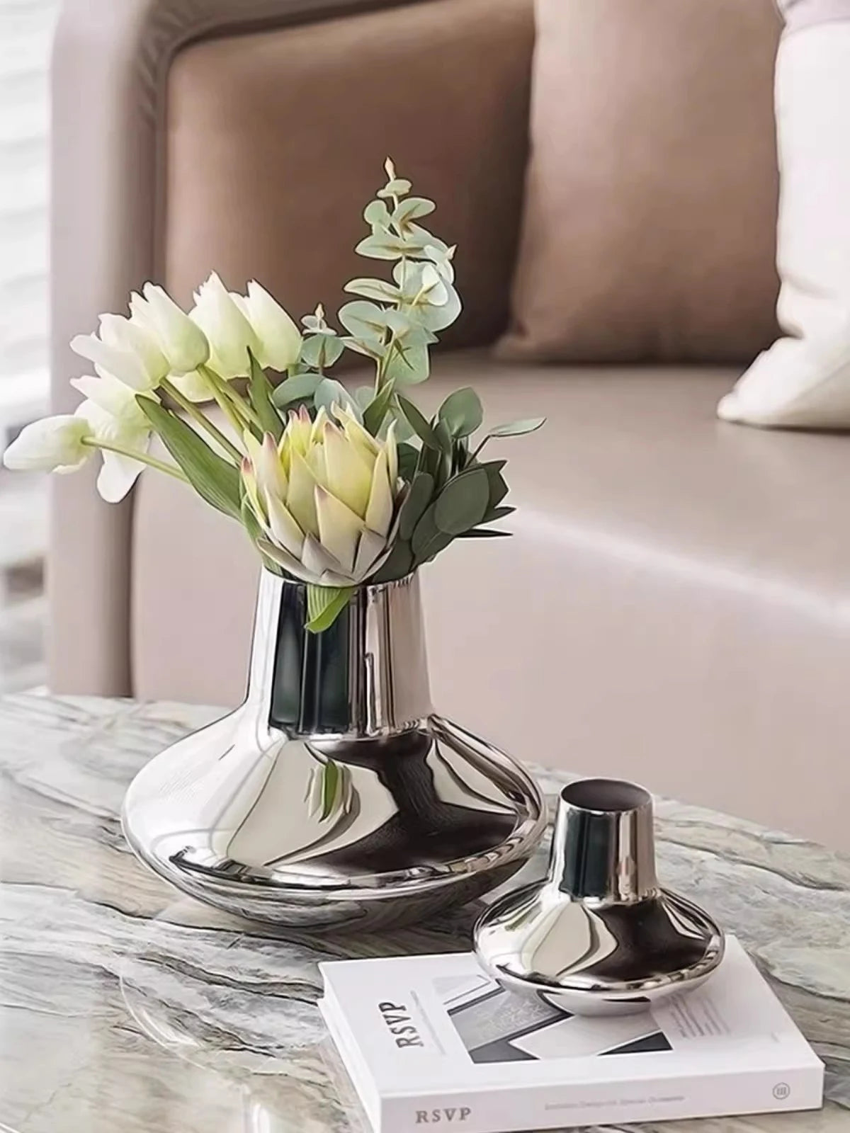 Creative stainless steel mirror circle vase luxury home décor