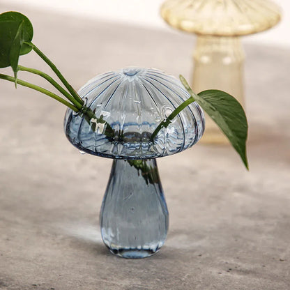 Jelly plastic vase in mushroom form on colorful eclectic table