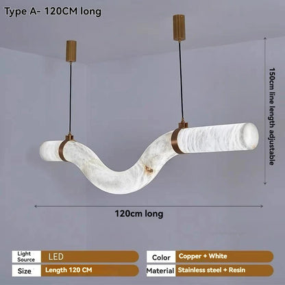 Self contained wave faux alabaster chandelier with included LED bulbs