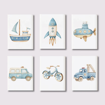 Children's Vehicle Nursery Canvas Wall Art Set