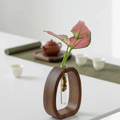 Solid wood flower insert mini hydroponic water vase display