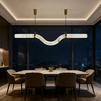 Wave faux alabaster chandelier on a brushed stainless steel frame