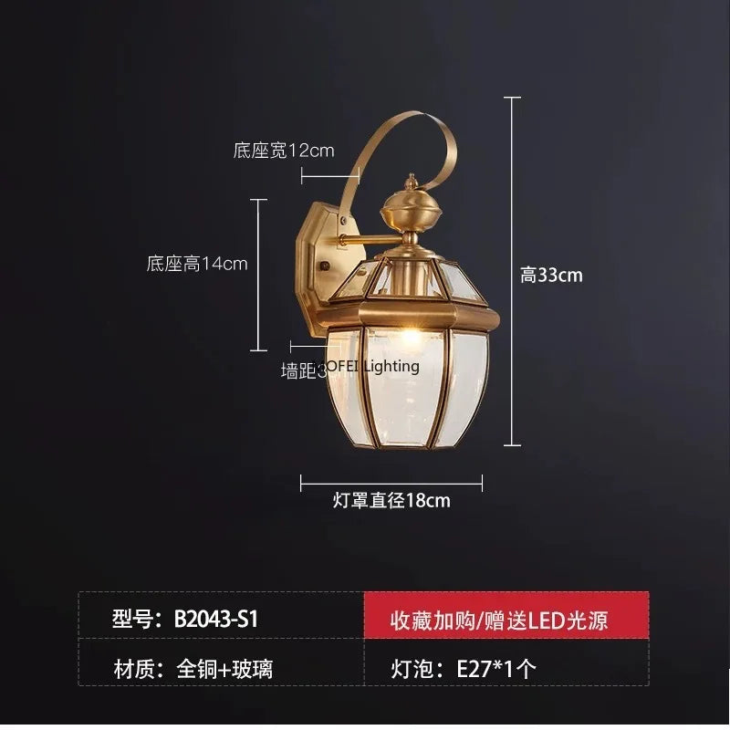 European Copper LED Outdoor Wall Sconce