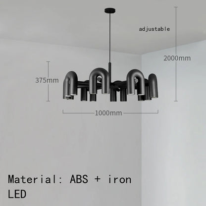 Twelve light chandelier with blue tube ends, LED bulbs not included