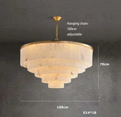Marble chandelier measuring 39.4 in (100 cm) in polished steel