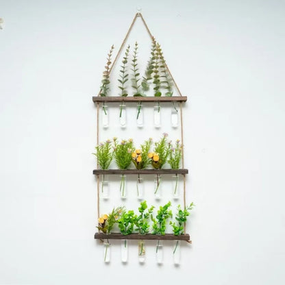 Style B-3 large multi-tube glass wall vase display with assorted botanical cuttings