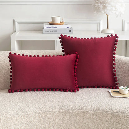 Velvet Pom-Pom Throw Pillow Cover