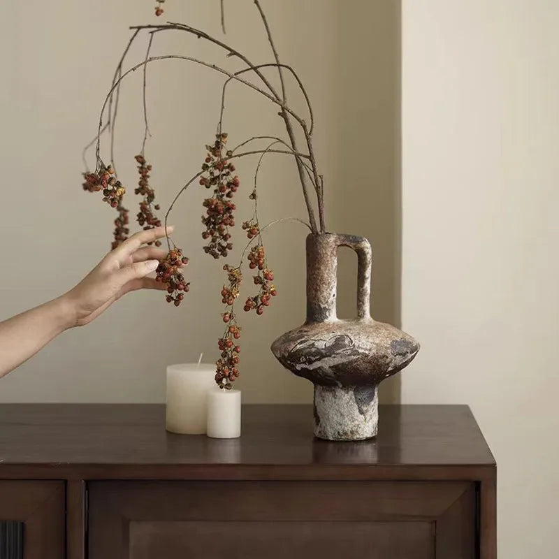 Retro Wabi Sabi coarse ceramic vase Zen dry flower arrangement