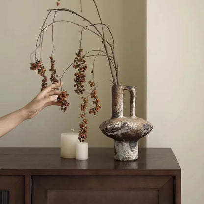 Retro Wabi Sabi coarse ceramic vase Zen dry flower arrangement