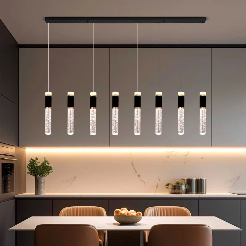 Six head linear chandelier, 31.5 in long, with a 59.1 in drop