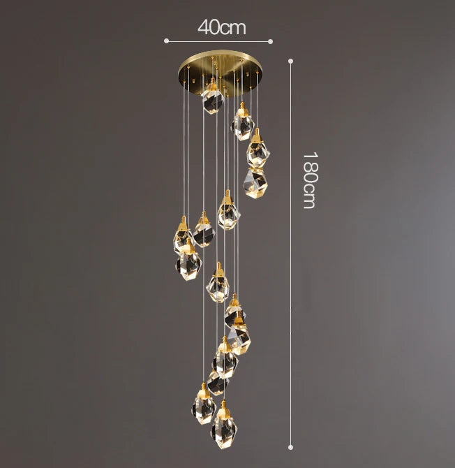 Ten head crystal chandelier, 15.7 in across, with a 51.2 in drop