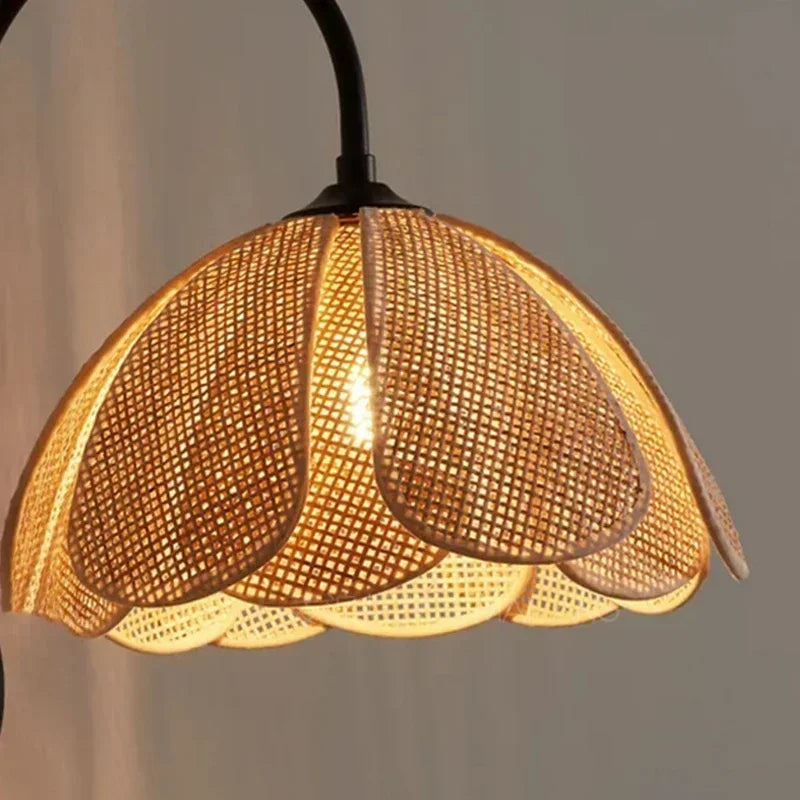 rattan wall sconce, installed in a room interior setting